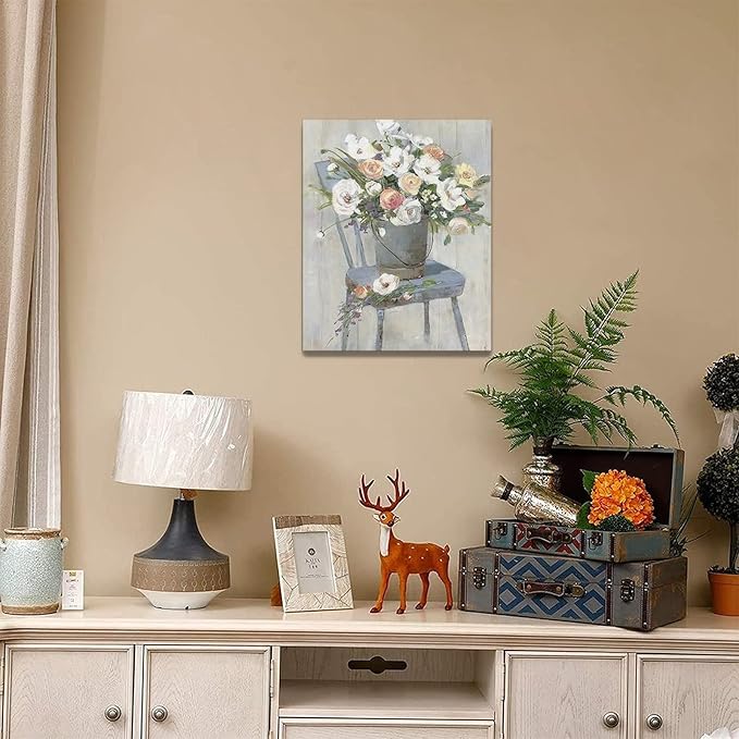 yerretin Farmhouse Flower Wall Art Country Floral Pictures Wall Decor Rustic Canvas Paintings Modern Artwork Home Decorations for Bathroom Bedroom Living Room Framed 16"x20"