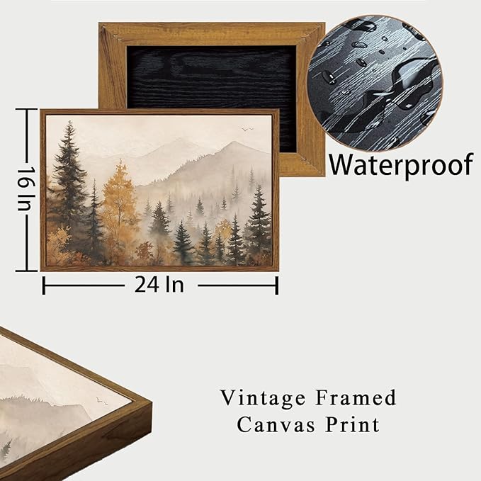 OIQArtOIQ Vintage Framed Wall Art Autumn Mountain Landscape Canvas Art Prints Fall Forest Rustic Farmhouse Pictures Wall Decor Modern Cottagecore Paintings Artwork For Bedroom Bathroom Living Room