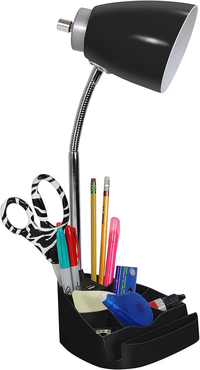 Simple Designs LD1056-BLK Gooseneck Organizer Desk Lamp with iPad/Tablet Stand or Book Holder and USB Port, Black (Pack of 5)