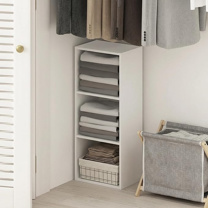 Furinno PASIR Book Shelf, 3-Cube Bookcase, Standing Bookshelf, Open Storage Shelf, Closed Back, Easy Assembly, 9.3 x 12 x 31.5 Inches, for Home Office, Living Room, Plain White