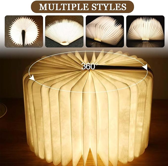 Anwick Lamp Book Large Size Folding Mood Light, Novelty LED Night Light, USB Large Capacity Rechargeable Wooden Table Lamp