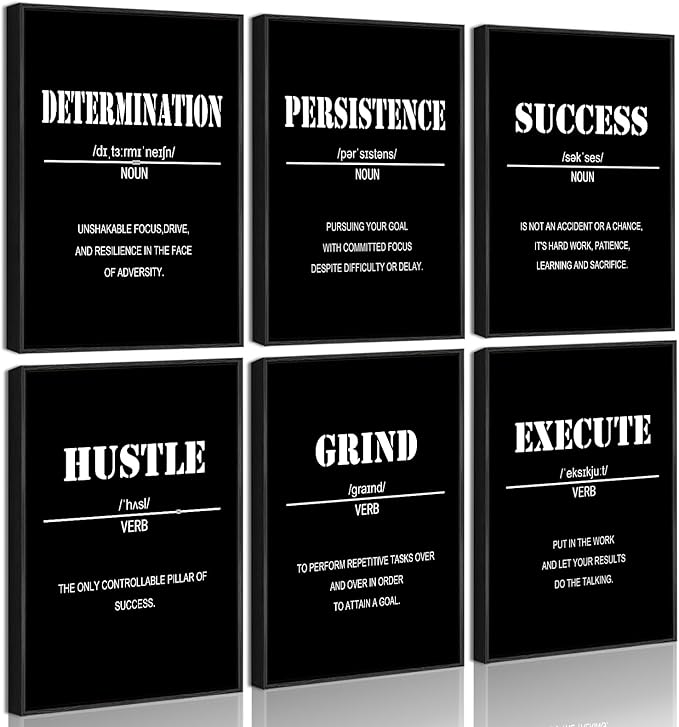 Drsoum Motivational Wall Art 𝗙𝗿𝗮𝗺𝗲𝗱 Inspirational Office Quotes for Living Room Encouraging Canvas Posters for Bedroom Sayings for Wall Decor - 8” x10” x6 PCS Black Framed