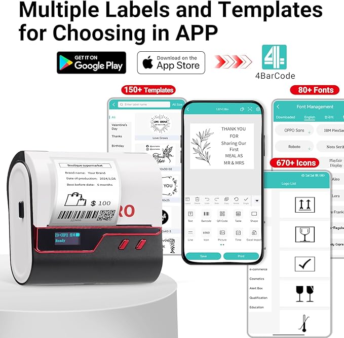 ORGBRO Z3 Label Maker Machine with Tape, 2-3 Inch Bluetooth Thermal Label Printer, Portable Sticker Printer for Small Business Office Home Organization Barcode Address, Compatible with Phones & PC