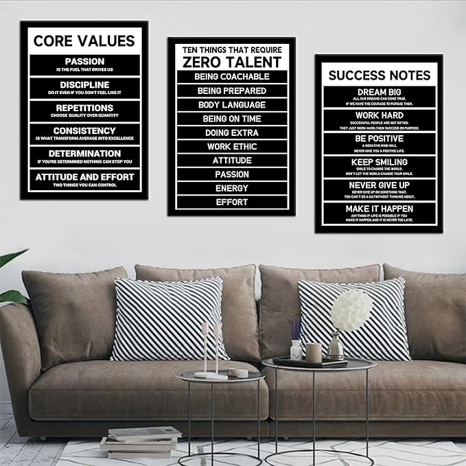 Motivational 3 Pieces Posters Wall Art Office Decor Inspirational Entrepreneur Quotes Printed on Canvas Picture Painting for Living Room Gym Workplace Artwork Stretched and Framed [60''Wx28''H]