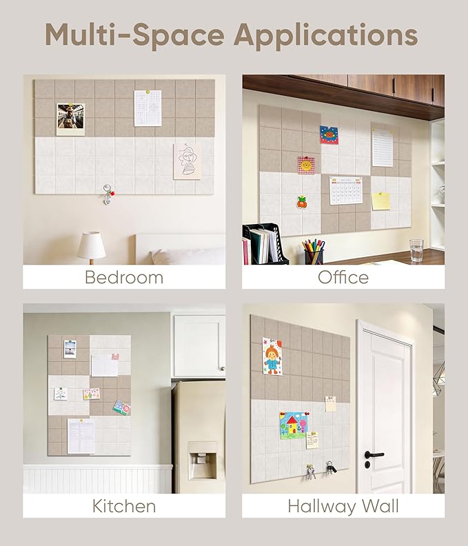 Large Cork Board for Walls 36" x 24", 6 Pack Felt Wall Tiles with Push Pins for Office Home, Pin Board Bulletin Board for Photo Pictures, Tan Mix