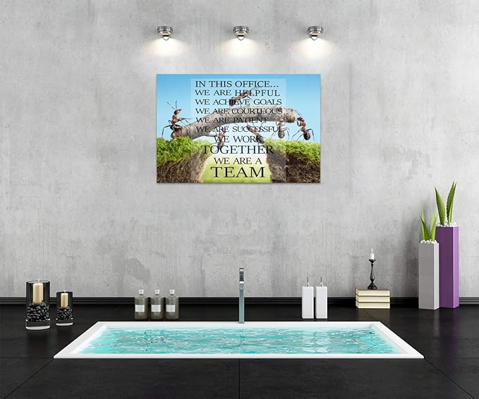 Modern Inspirational Posters Ants Constructing Bridge Motivational Quotes Teamwork Canvas Wall Art with Wooden Frame Ready to Hang for Office Home Decor - 12''Wx16''H