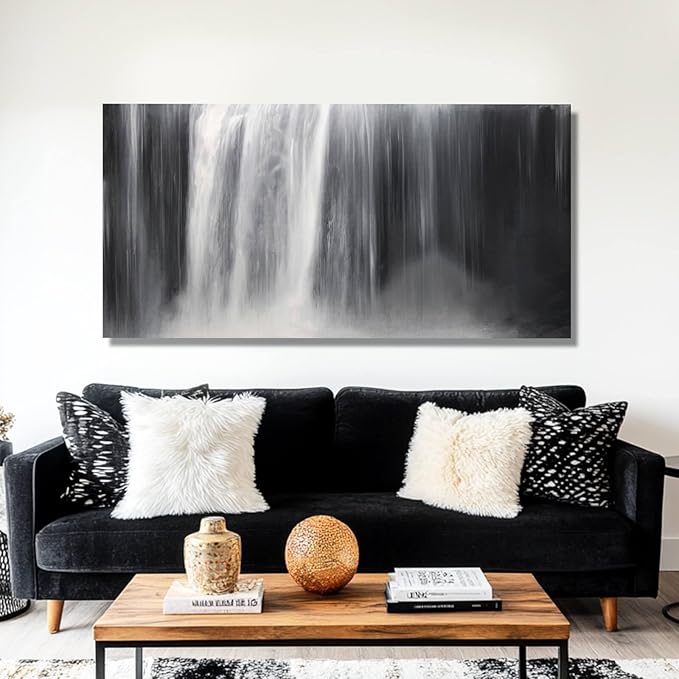 Black Wall Art White Wall Decor Waterfall Wall Pictures Abstract Wall Art Room Decor Canvas Poster Photos for Bedroom Living Room 24"x48"