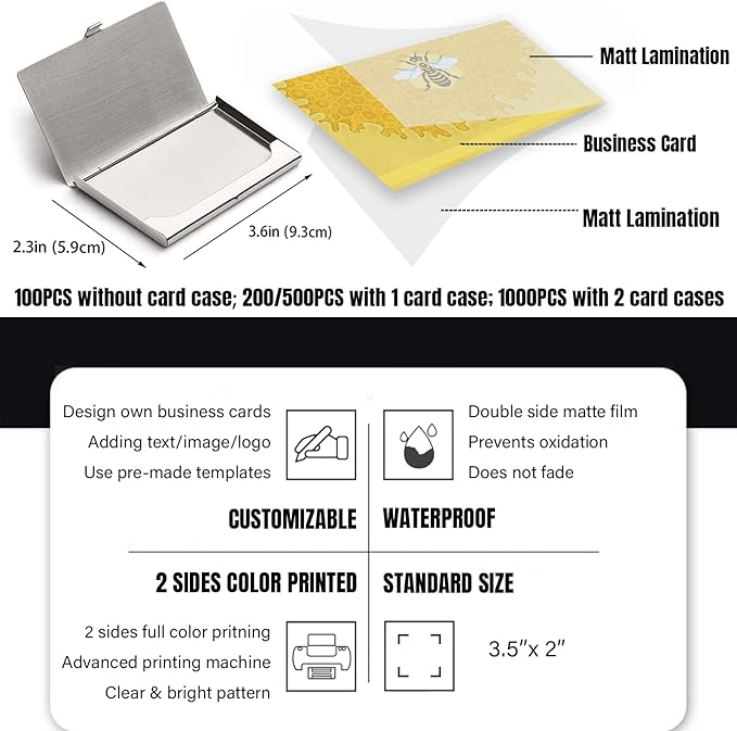 Business Cards Customize with Beekeeper Templates, Custom Business Cards Personalized with Your Logo, 3.5"X 2" 300gsm Matte Paper for Small Business