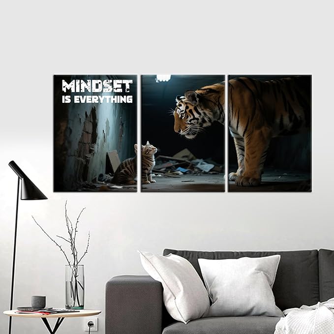 YSPCSUN 3 Pieces Entrepreneur Quotes Wall Art Mindset is Everything Print Poster Positive Inspirational Picture Painting for Office Bedroom Living Room School Wall Decor Ready to Hang [60''Wx28''H]