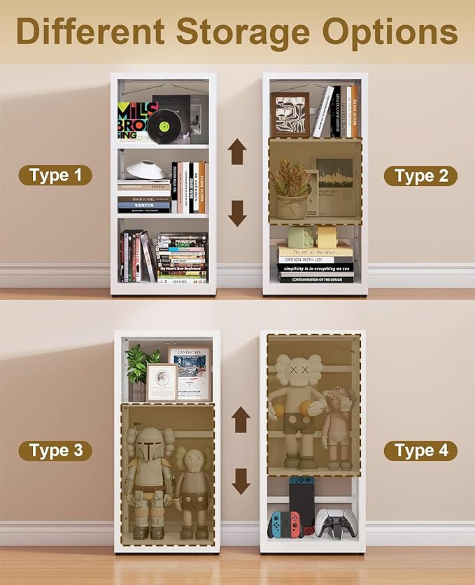 3 Tier Narrow Bookshelf, All Steel Bookcase Adjustable with Anti-Tip Kit & Leveling Feet, Modern White Storage Display Shelves for Bedroom, Living Room, Kitchen, Office