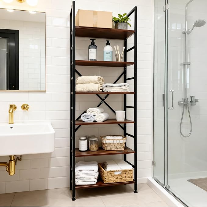 Book Shelf,6 Tier Bookshelves,Industrial Wood Bookcase,72" H Ladder Bookshelf,Home Office Bookcase Shelf Storage Organizer,Ladder Shelf for Bedroom,Living Room