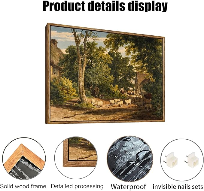 OIQArtOIQ Vintage Framed Wall Art Rural Farm Scene Canvas Art Prints Countryside Landscape Pictures Wall Decor Modern Rustic Farmhouse Paintings Artwork For Bedroom Bathroom Office Living Room