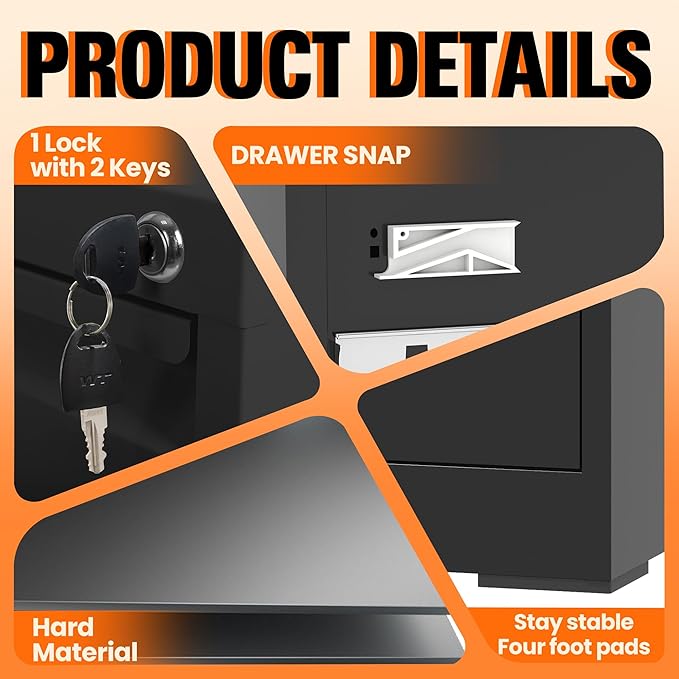 4 Drawer File Cabinet with Lock, Metal Filing Cabinet for Home Office, Vertical File Cabinet for Letter/Legal/A4/F4 Documents, Easy to Assemble Steel Storage Cabinet