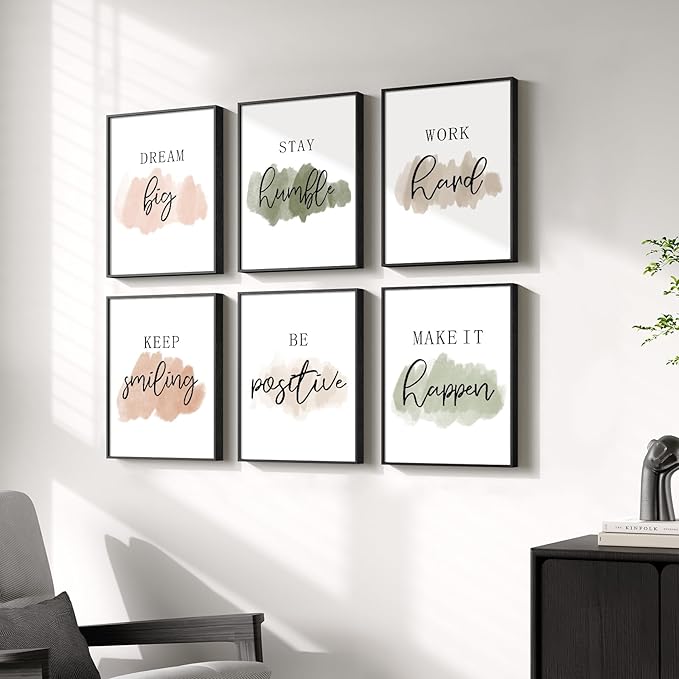 Framed Inspirational Wall Art for Office, Neutral Motivational Quotes Office Decor, Positive Affirmations Team Work Leadership Encouraging Canvas Wall Art Decor Gifts for Women, 11x14 Inch-6 Piece