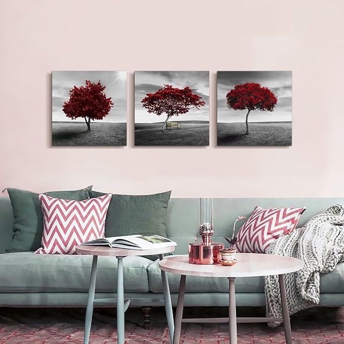 Canvas Wall Art for living room Bathroom wall decor-Panoramic black and white mangrove- 16" x 16" 3 Pieces Framed Canvas Prints Watercolor Modern scenery Office bedroom Home kitchen Decor picture