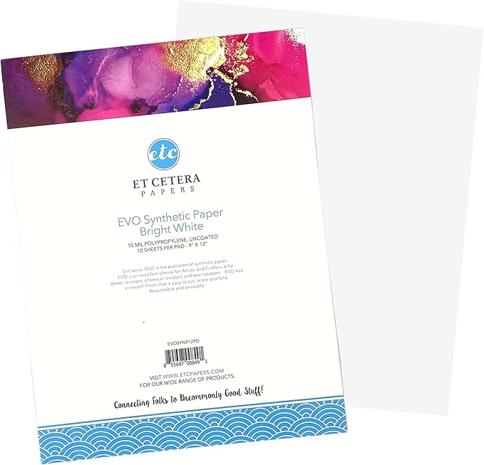 Alcohol Ink Paper - Non-Absorbent, Heavy Weight & Tear Resistant - Forgiving - Many Inks Wipe Off Clean For Easy Reuse On White - Flexible Bright White EVO 9x12 Inch (10 Sheets)