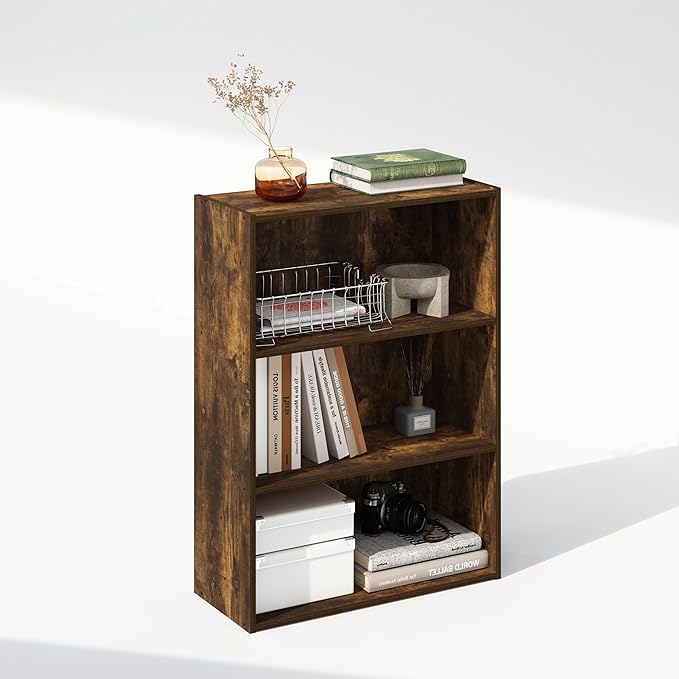 Furinno Simple Book Shelf, 3-Tier Bookshelf, Storage Shelves Bookcase, 9.7 x 23.7 x 31.5, for Living Room, Bedroom, Home Office, Amber Pine