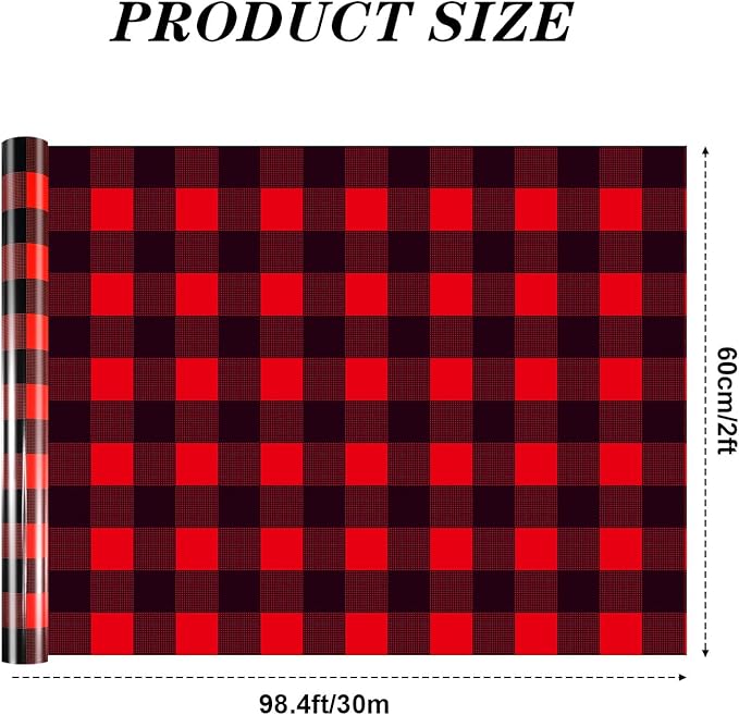 Tenceur Wrapping Paper Roll Bulletin Board Borders Paper Fade Resistant Decorative(24 Inch X 100ft,Red and Black Buffalo Plaid)