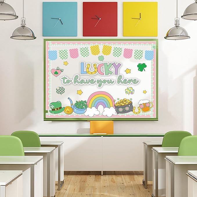 St. Patrick's Day Bulletin Board Decorations Set with Borders Lucky to Have You Here Classroom Decor for Teachers Cute St. Patrick's Day Cutouts for Class School Classroom Bulletin Board Decoration