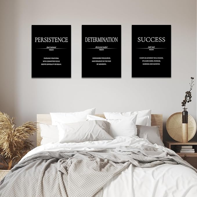 LMGOV Large Motivational Wall Art for Men, 16” x 24" Office Wall Decor for Living Room, Inspirational Paintings Wall Picture for Bedroom, Black and White Canvas Art for for Gym, Bathroom, Sports, Dorm