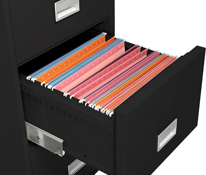 31 inch 4-Drawer Vertical Fireproof File Cabinet – Legal and Letter Size Filing – Key Lock – Water Resistant Seal – Fire and Impact Rated – Black Finish – Model LGL4W31B
