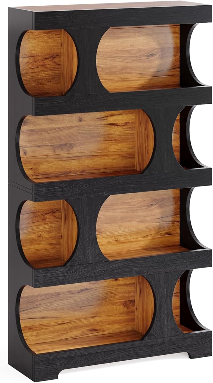 Tribesigns 71" Tall Bookcase Set of 2, 4-Tier S-Shaped Bookshelf, Wood Decorative Storage Shelving, Modern Freestanding Display Shelves, Large Library Bookshelf Unit for Home Office, Black & Brown