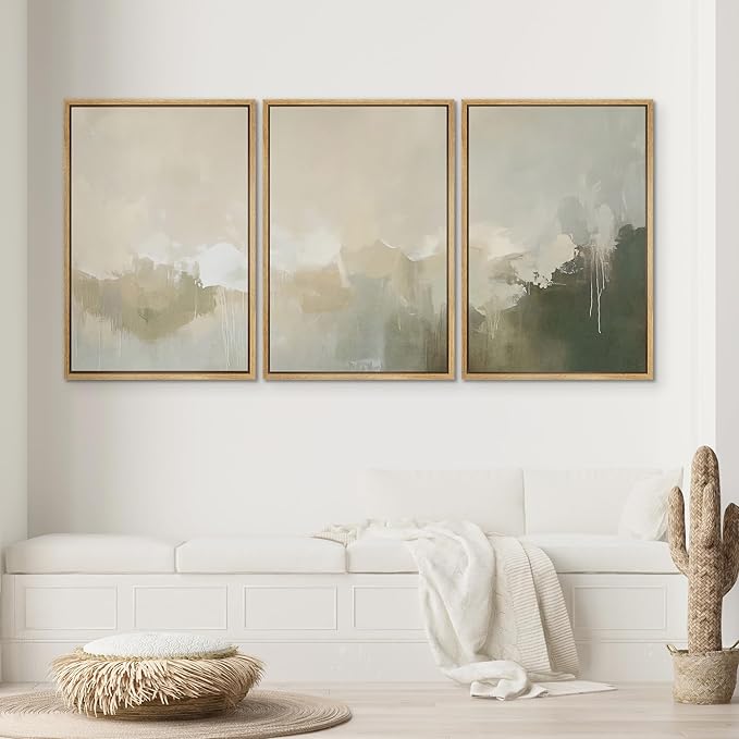 SIGNWIN Framed Canvas Print Wall Art Set Neutral Abstract Landscape Earthy Tones Minimalist Illustrations Modern Art Decorative Abstract for Living Room, Bedroom, Office - 16"x24"x3 Natural