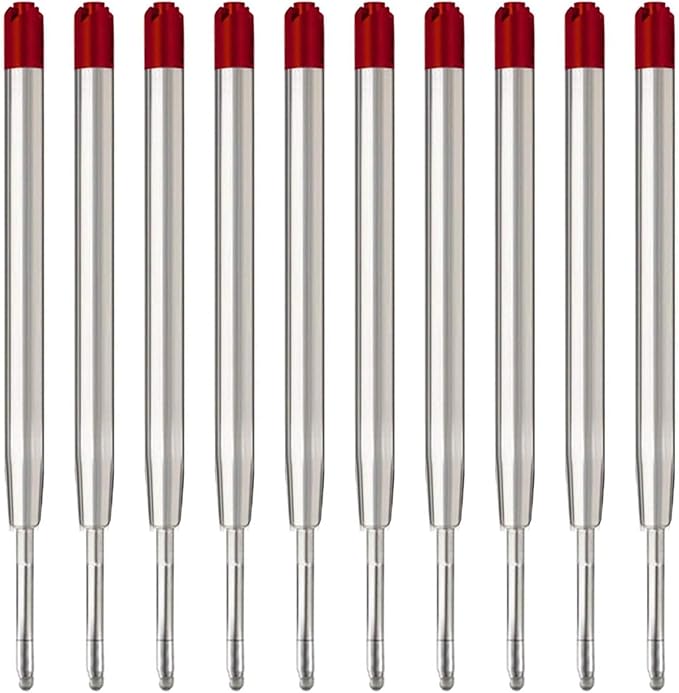 MengRan 3.9'' Ballpoint Ink Pen Refills for Click Pens,1mm Medium Tip,Compatible with Parker Pen Refill (Red Ink-10 Pcs)