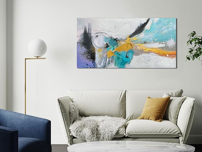 Arjun Abstract Wall Art Canvas for Living Room Black and White Painting Mens Room Textured Hand Painted Modern Picture Bedroom Home Office Wall Decor, Framed 40"x20"