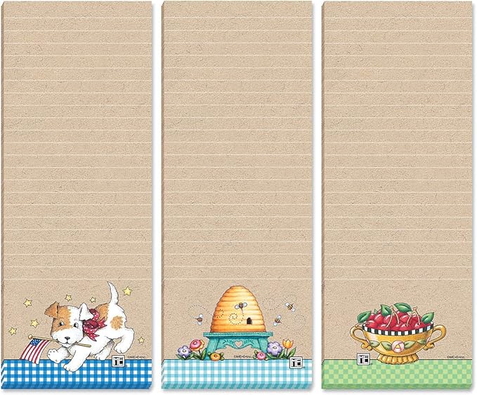 Current Mary Engelbreit Seasonal Characters Magnetic Notepad Set – Set of 12 Mini Memo Pads, 12 Designs, 30-Sheet Pads, 2½ x 6½ Inches, Shopping List, To-Do Notes, Printed in The USA