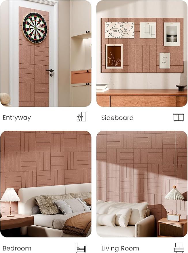 Bumusty Large Cork Board Alternative-36 x 24" Felt Bulletin Board Tiles, with 30 Pushpins, 40 Adhesive Tabs, 6-Pack Slat Wall Paneling, Cork Boards for Office Push Pin Board Felt Board-Terracotta