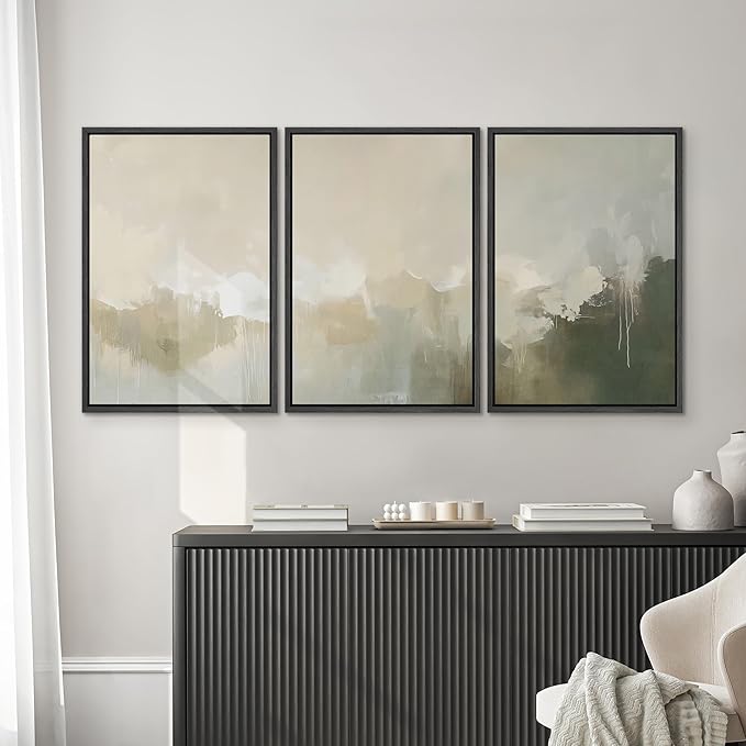 SIGNWIN Framed Canvas Print Wall Art Set Neutral Abstract Landscape Earthy Tones Minimalist Illustrations Modern Art Decorative Abstract for Living Room, Bedroom, Office - 16"x24"x3 Black