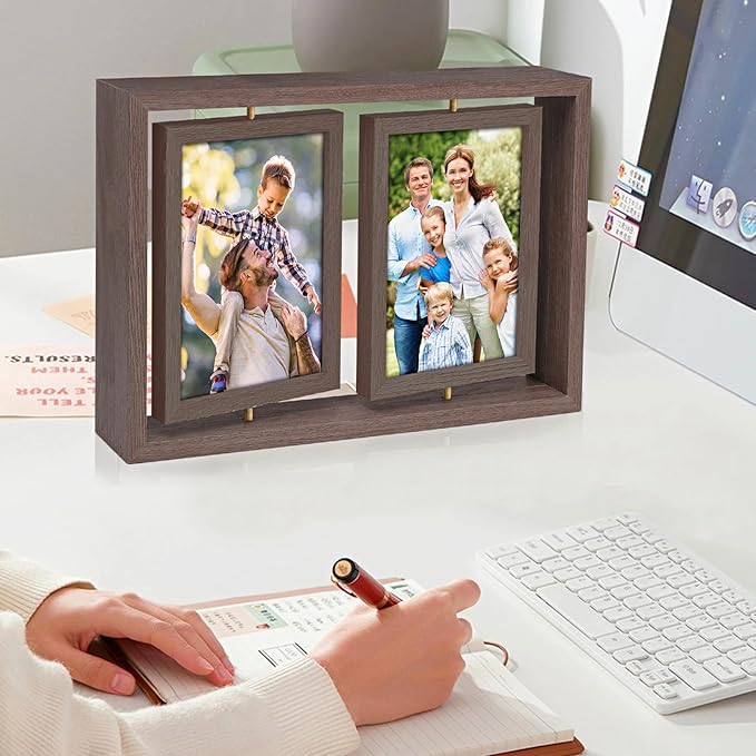 ZEEYUAN 5x7 Picture Frame Desktop Picture Frame Double Side 5x7 Rotating Photo Frame Family Collage Frame Tabletop for Office Home