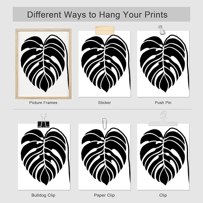 SIGNWIN Adhesive Canvas Poster Bathroom Decor 11"x14"x 8, Wall Art Room Decor Multicolor for Living Room, Bedroom, Office Black White Monstera Leaf Love Home Typography Nature Abstract Shapes
