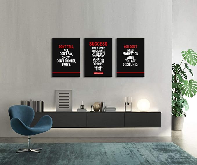 Motivational 3 Pieces Canvas Office Print Wall Art Inspirational Picture Sussecc Poster Painting Modern Inspiring Artwork for Home Living Room Bedroom Decor Framed Ready to Hang[60''Wx 28''H]
