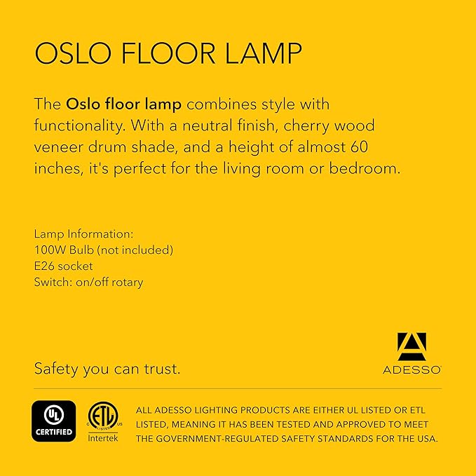 Adesso Floor Lamp with Scratch Proof and Corrosion Resistant Body - Perfect Lighting for Bedroom, Living Room and Corner Decor, Matte Black