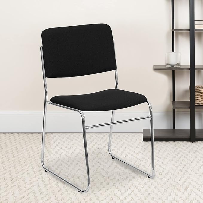 Flash Furniture 5 Pack HERCULES Series 500 lb. Capacity Black Fabric High Density Stacking Chair with Chrome Sled Base