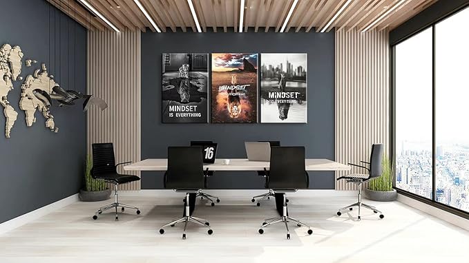 3-Piece Motivational Wall Art - 'Mindset Is Everything' Quotes, Office Wall Decor (24''Wx36''Hx3PCS)