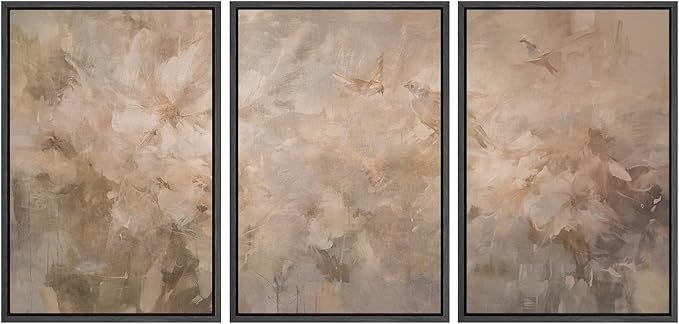 SIGNWIN Framed Canvas Print Wall Art Set Soft Neutral Abstract Floral Illustrations Modern Art Decorative Boho Relax/Zen Nordic for Living Room, Bedroom, Office - 24"x36"x3 Black