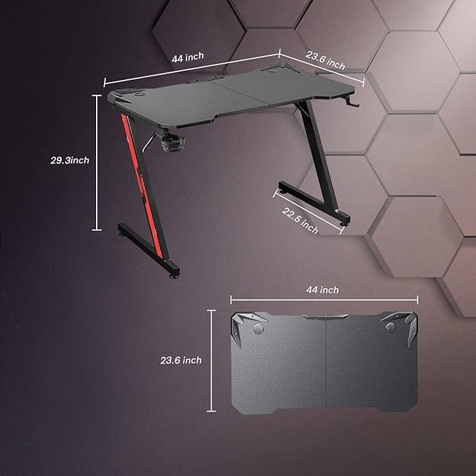 Homall Gaming Desk, Computer Desk with Carbon Fiber Surface, Gaming Table Z Shaped PC Gaming Workstation Home Office Desks with Cup Holder and Headphone Hook (44 inch, Black)