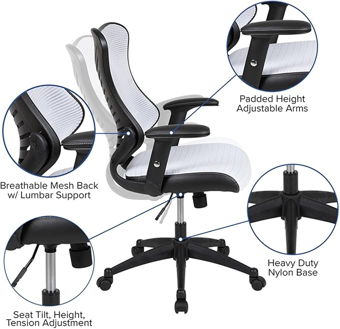 Flash Furniture Kale High Back Designer White Mesh Executive Swivel Ergonomic Office Chair with Adjustable Arms