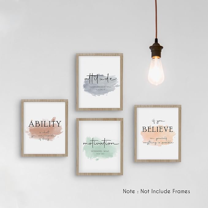 HRQKO Office Inspirational Quotes Wall Art Poster Prints Set of 4, Motivational Wall Art, Colorful Artwork Prints Posters Wall Decor, Affirmations Prints for Office Women Men 8”x10” Unframed