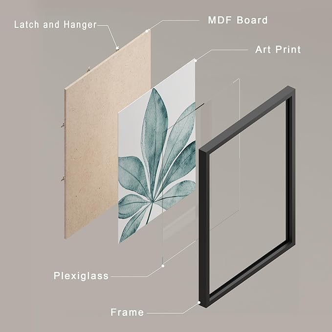 SIGNWIN Framed Poster Bathroom Decor, Wall Art Room Decor Multicolor for Living Room, Bedroom, Office Pastel Tropical Jungle Botanical Flower Plants Nature Abstract Shapes - 12"x16"x 8 Black