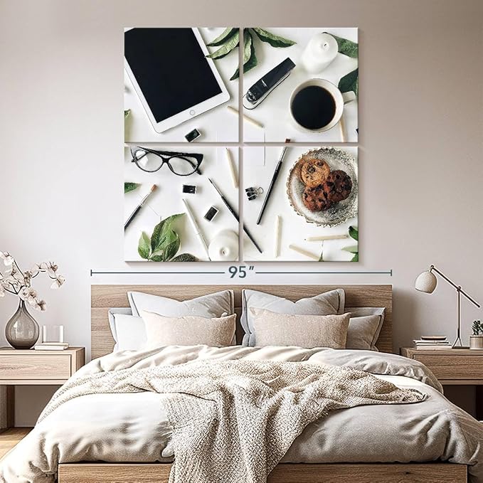 ElephantStock - Workspace Wall Art - Square Multi Panel Canvas - 4 Piece Home Office Wall Decor - Photography Profession Multi Piece Wall Art - Brown And Green Decor - 74" x 74"