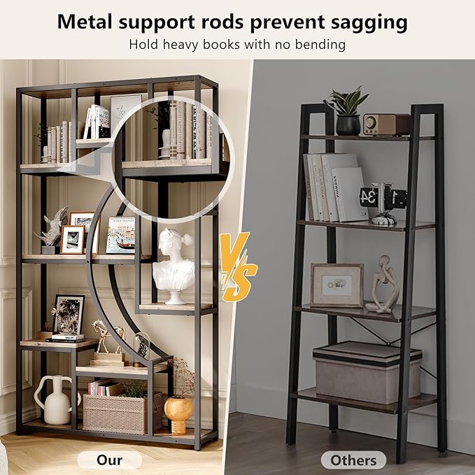 70.8" Tall Bookshelf Set of 2, 79" Wide Geometric Display Shelf with 18 Open Storage Shelves, Etagere Bookcase for Living Room, Office, Bedroom - Anti-Tip & Adjustable Feet