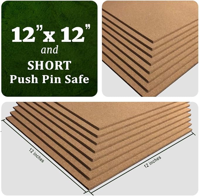 Classic Mules Cork Board Tiles - 8 Pack Square - 12" x 12" - 1/4" Thick Cork Tiles - Premium Natural Cork for Bulletin Board, Display or Mini Wall - 72 Self Adhesive Squares Included