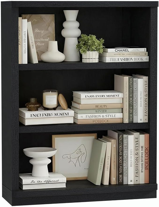 Rresyet 3 -Tier Bookcase, 42" Tall Book Shelf, 31” Wide Bookshelves, Wooden Bookcase Display Storage for Home Office, Living Room and Study Room (Black)
