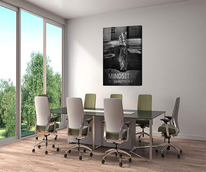 Motivational Canvas Wall Art Mindset is Everything Modern Inspirational Posters Positive Office Quotes for Home Decor Living Room, Framed 24''Wx36''H