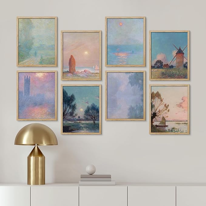 SIGNWIN Framed Poster Wall Art Set of Vintage Landscape Watercolor Nature Landscape, Rustic Framhouse Decor for Living Room, Bedroom, Office - 11"x14"x 8 Natural