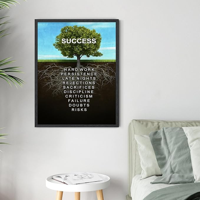 Framed Success Tree Canvas Print Art Modern Wall Art Painting Elegant Pictures Motivational Tree Root Wall Decor Home Decor Office Apartment Wall Decoration (Black Framed,12L x16W)